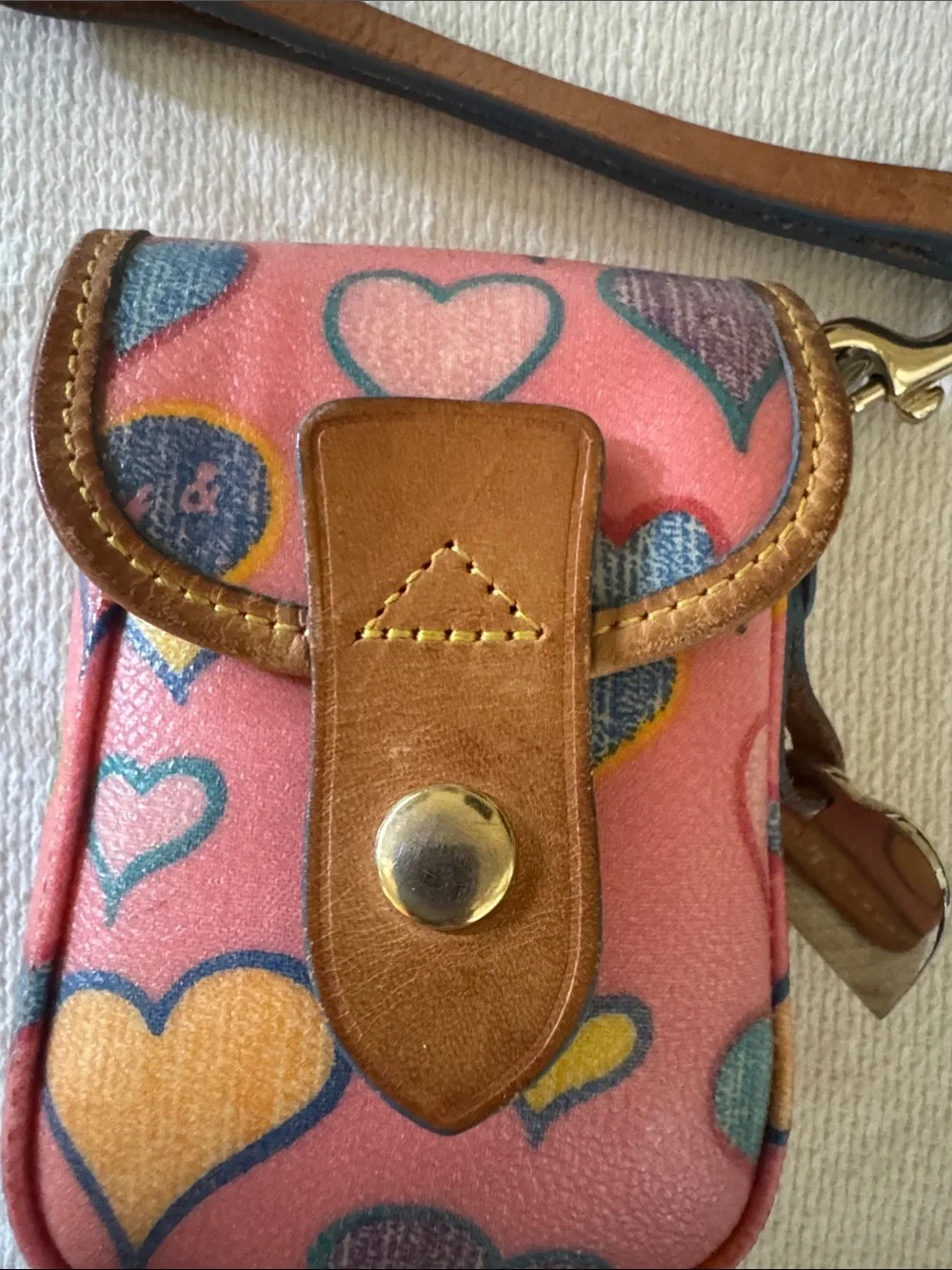 Pre- loved,Dooney & Bourke vintage snap wristlet/charm pouch in crayon hearts.